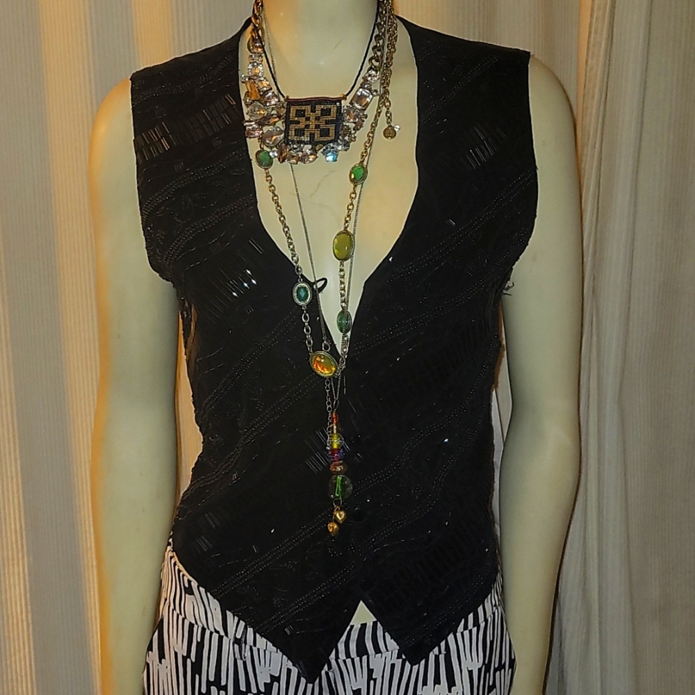 Cache Beaded Button-Down Vest - image 1